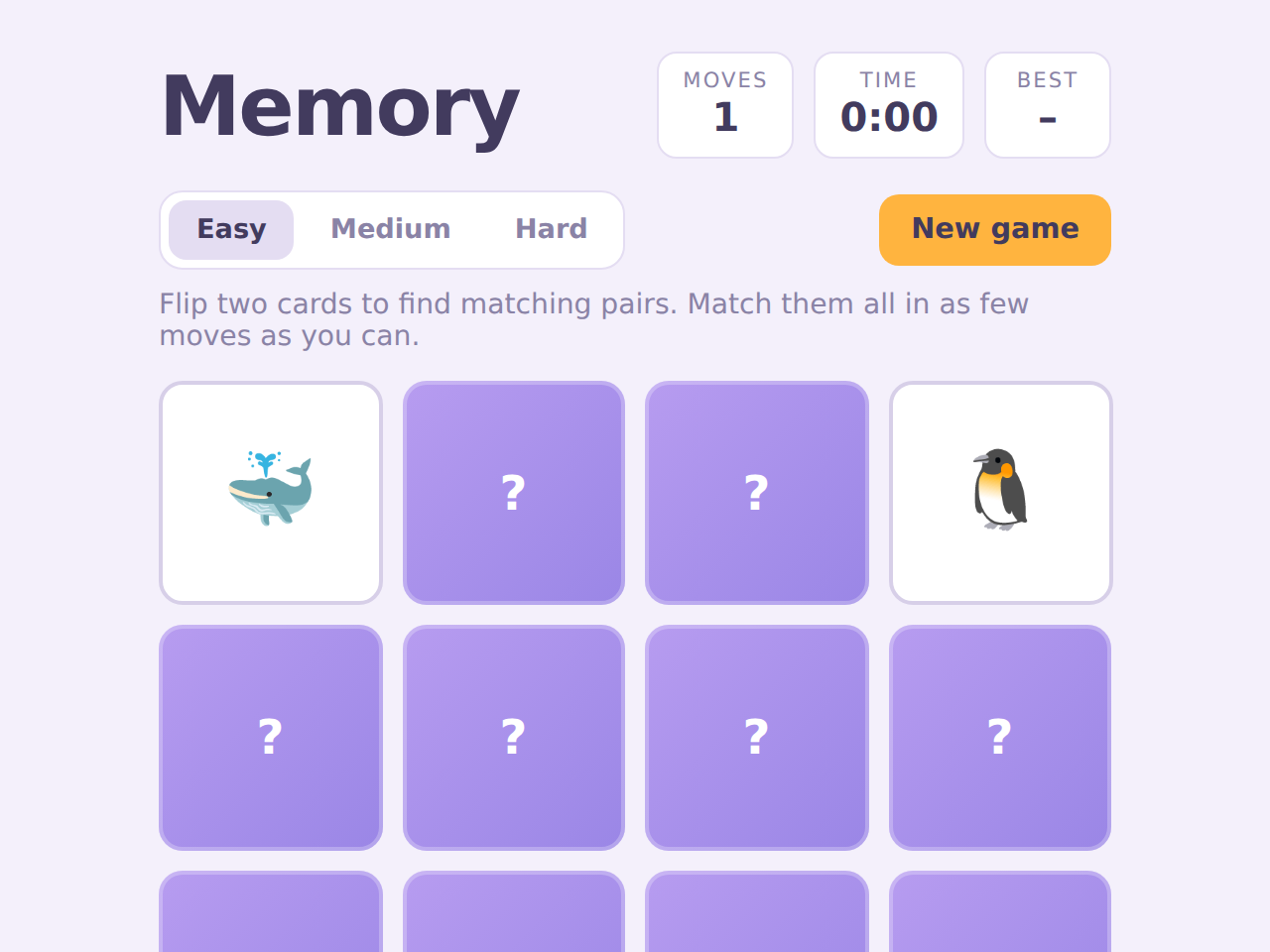 Memory Match game screenshot
