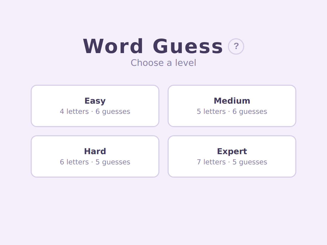 Word Guess game screenshot