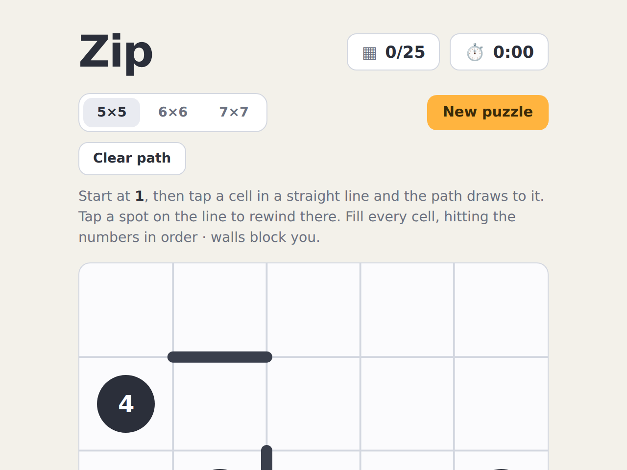 Zip game screenshot